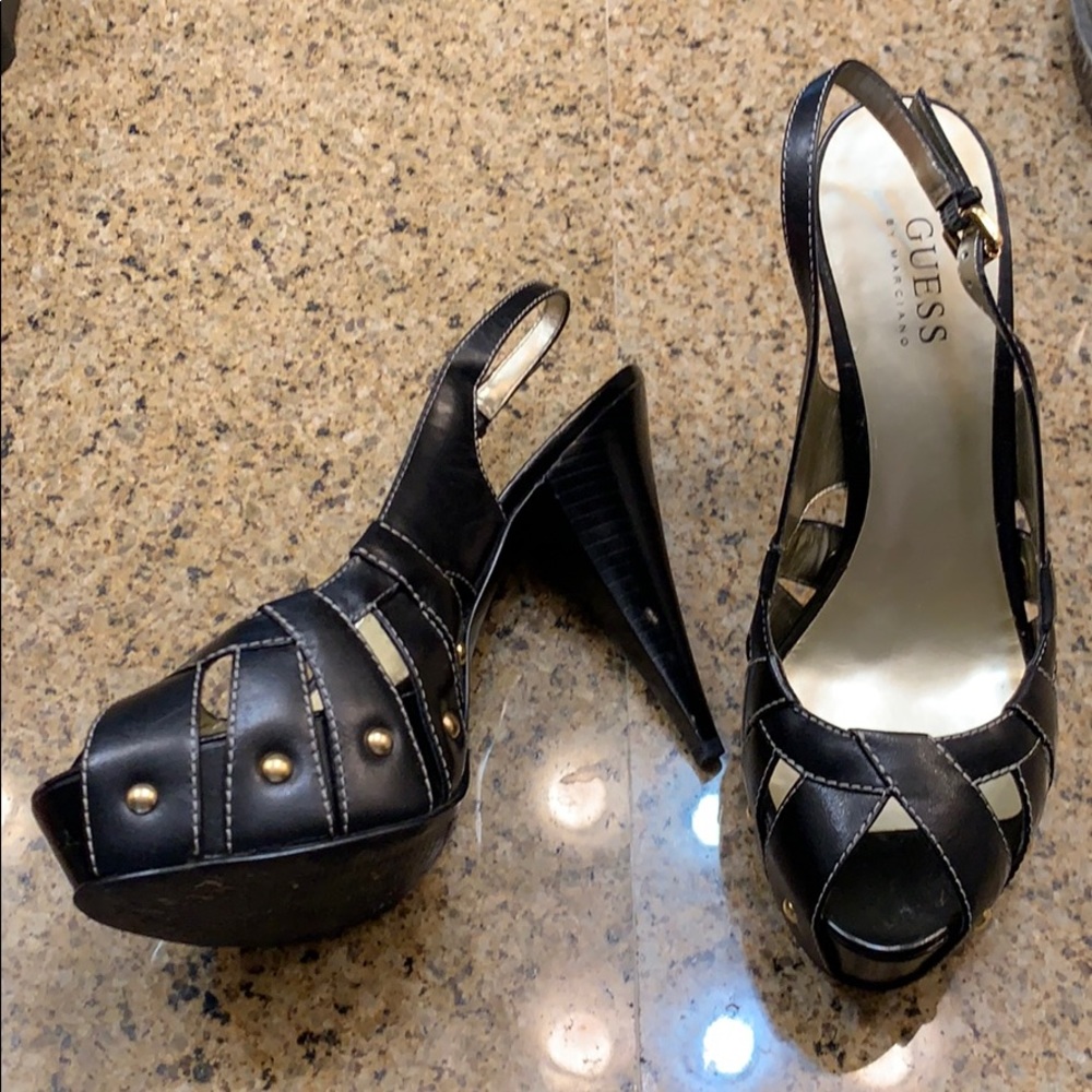 Guess Black Leather Heels 7.5